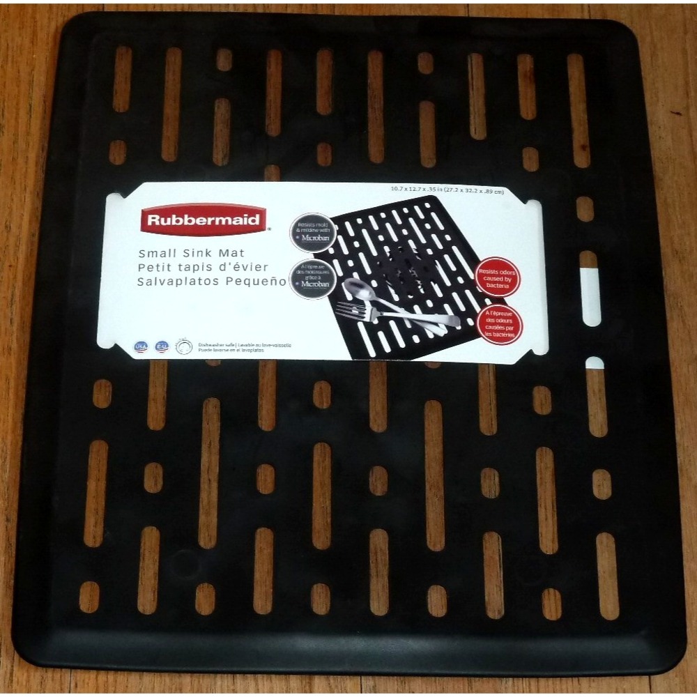 BLACK Rubbermaid Small Sink Mat Rubber Dish Protector 10.7 x 12.7 NEW